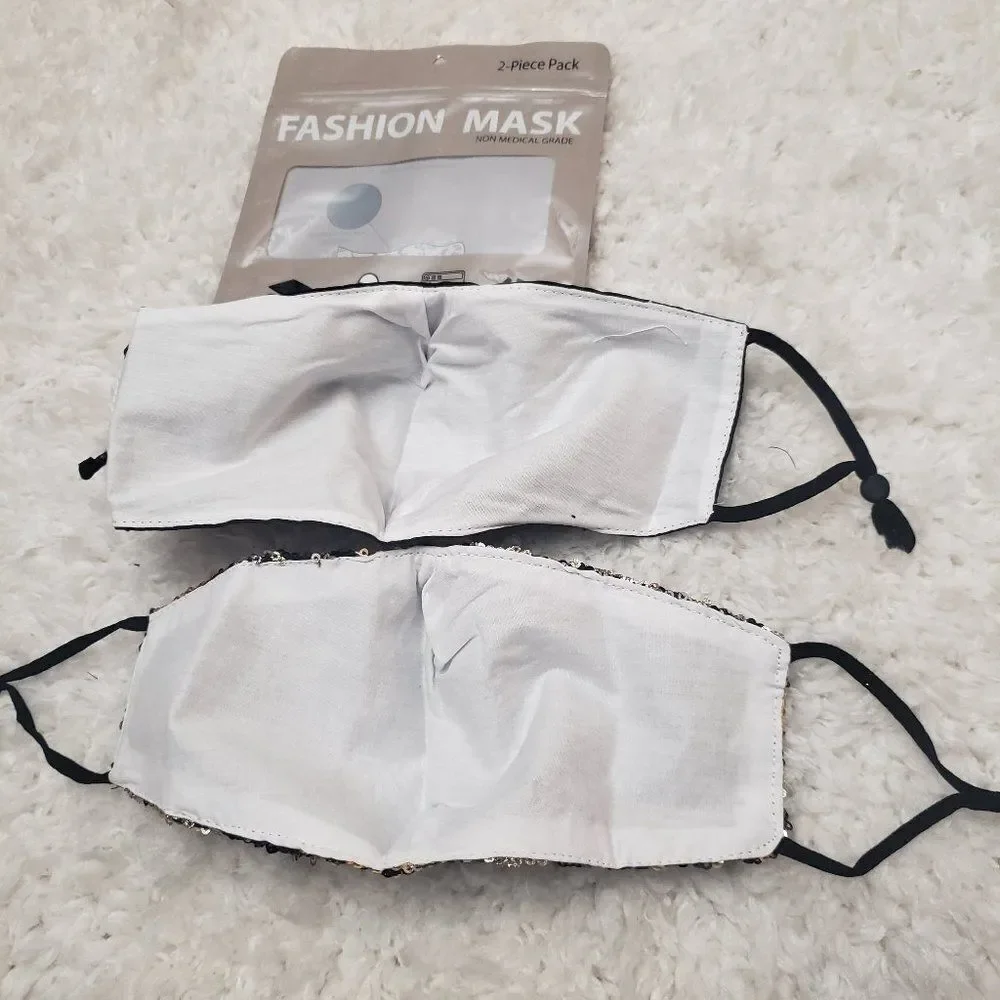 Fashion x2 Cloth Face Mask Gold Sequin Animal Prin
